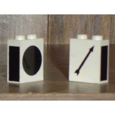 white brick 1 x 2 x 2 with train switch black pattern right arrow