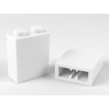 white brick 1 x 2 x 2 with inside axle holder