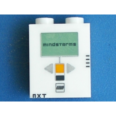 white brick 1 x 2 x 2 with inside axle holder with mindstorms nxt pattern
