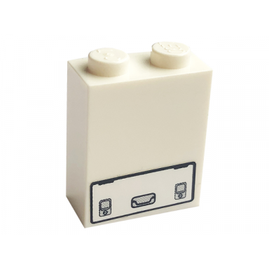 white brick 1 x 2 x 2 with inside axle holder with service door with handle pattern sticker - set 7743