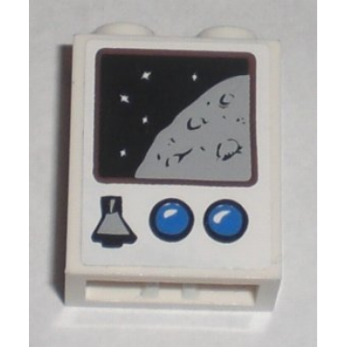 white brick 1 x 2 x 2 with inside axle holder with screen and controls pattern sticker - set 3831