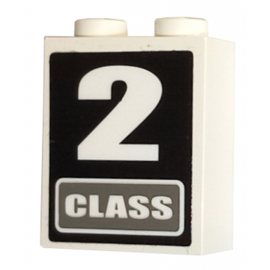 white brick 1 x 2 x 2 with inside axle holder with 2 class pattern sticker - sets 4511 10158