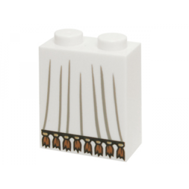 white brick 1 x 2 x 2 with inside stud holder with robe and tassels pattern