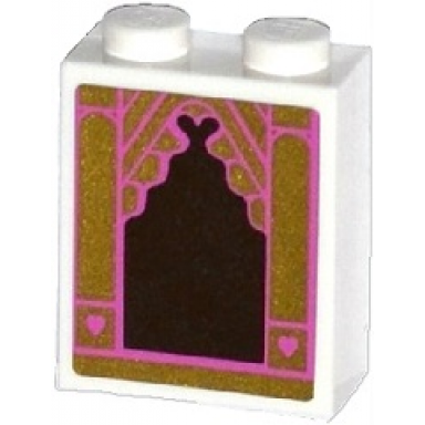 white brick 1 x 2 x 2 with inside stud holder with mirror with dark pink and gold frame and 2 hearts pattern sticker - set 41060