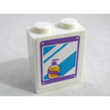 white brick 1 x 2 x 2 with inside stud holder with mirror and soap bottle pattern sticker - set 41109