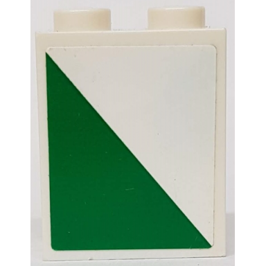 white brick 1 x 2 x 2 with inside stud holder with green triangle pattern model right side sticker - set 60022