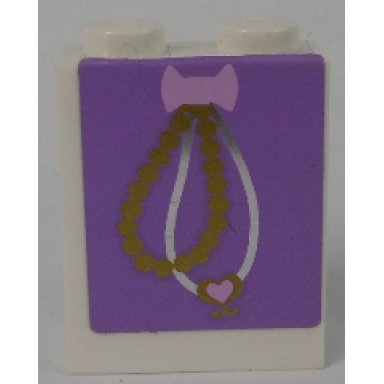 white brick 1 x 2 x 2 with inside stud holder with gold and silver necklace pattern sticker - set 41055