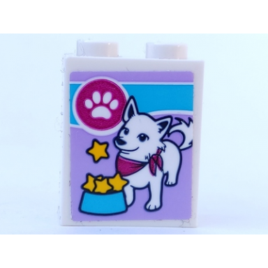 white brick 1 x 2 x 2 with inside stud holder with dog paw print and stars in food bowl pattern sticker - set 41323