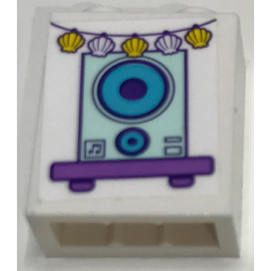 white brick 1 x 2 x 2 with inside stud holder with speaker and seashells pattern sticker - set 41317