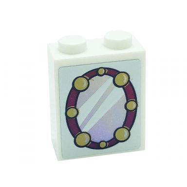 white brick 1 x 2 x 2 with inside stud holder with mirror and lights pattern sticker - set 41685