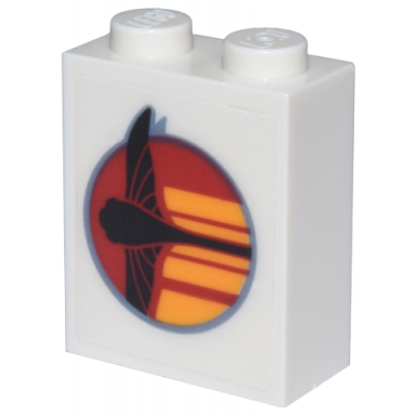 white brick 1 x 2 x 2 with inside stud holder with red circle black sw the phantom and bright light orange stripes pattern on both sides stickers - set 75357