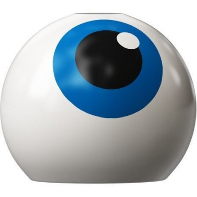 white technic ball joint with eye with blue iris and black pupil pattern