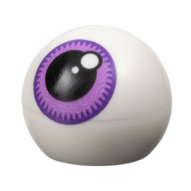 white technic ball joint with eye with black pupil and medium lavender iris with dark purple rim pattern