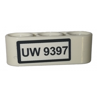 white technic liftarm thick 1 x 3 with uw 9397 pattern sticker - set 9397