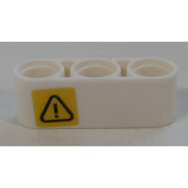 white technic liftarm thick 1 x 3 with exclamation mark in danger triangle pattern model left side sticker - set 42100