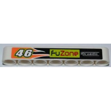 white technic liftarm thick 1 x 7 with number 46 fuzone hevado and orange flames pattern sticker - set 8125