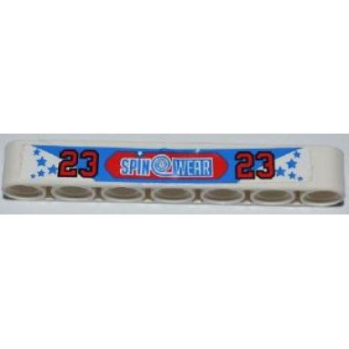 white technic liftarm thick 1 x 7 with number 23 and spin wear pattern sticker - set 8125