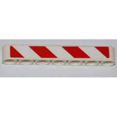 white technic liftarm thick 1 x 7 with red and white danger stripes pattern model left side sticker - set 8198