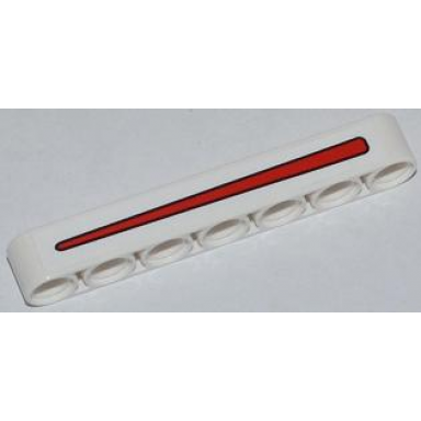 white technic liftarm thick 1 x 7 with red line pattern sticker - set 42011