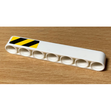 white technic liftarm thick 1 x 7 with black and yellow danger stripes pattern model left side sticker - set 42078