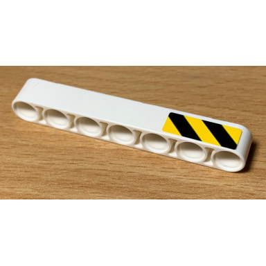 white technic liftarm thick 1 x 7 with black and yellow danger stripes pattern model right side sticker - set 42078
