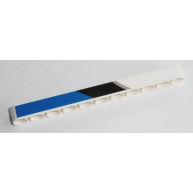 white technic liftarm thick 1 x 11 with black blue and silver pattern model left side sticker - set 42045