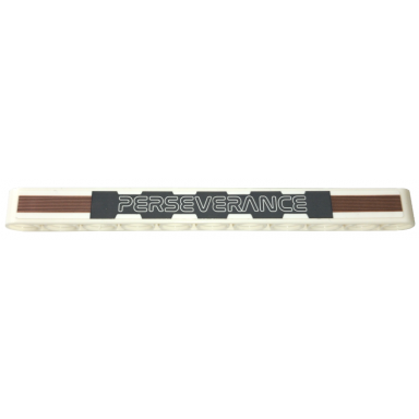 white technic liftarm thick 1 x 11 with perseverance on dark bluish gray background with medium nougat stripes pattern sticker - set 42158