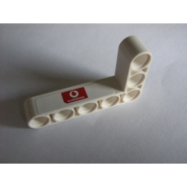 white technic liftarm modified bent thick l-shape 3 x 5 with left vodafone logo pattern sticker - set 8386