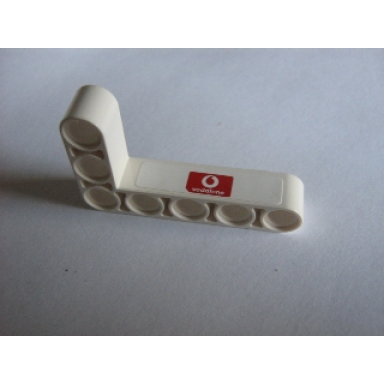 white technic liftarm modified bent thick l-shape 3 x 5 with right vodafone logo pattern sticker - set 8386
