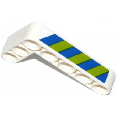 white technic liftarm modified bent thick l-shape 3 x 5 with blue and lime danger stripes pattern model right side sticker - set 42047