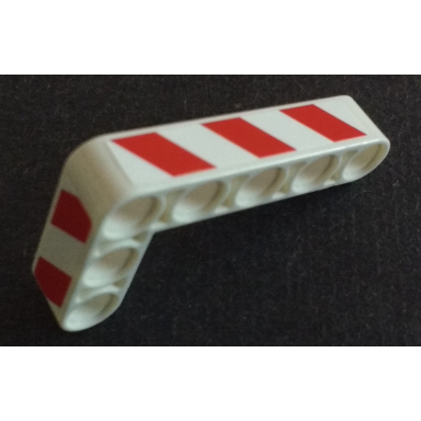 white technic liftarm modified bent thick l-shape 3 x 5 with red and white danger stripes pattern model right side stickers - set 42042