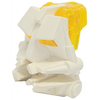 white bionicle head connector block 3 x 4 x 1 2 3 with trans-neon yellow eye brain stalk 32553 32554