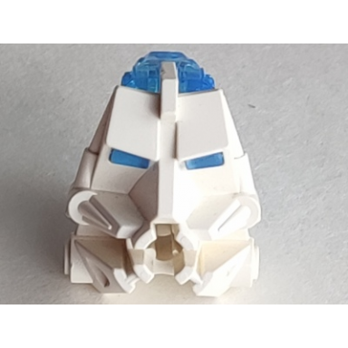 white bionicle head connector block 3 x 4 x 1 2 3 with trans-medium blue eye brain stalk 32553 32554