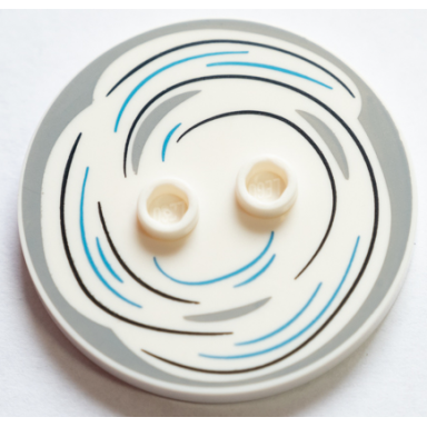 white tile round 4 x 4 with 2 hollow studs with black light bluish gray and dark azure swirl pattern