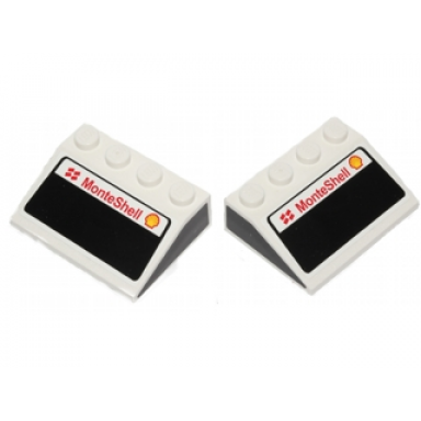 white slope 33 3 x 4 with front and side car windows shell logo and monteshell pattern stickers - set 30192