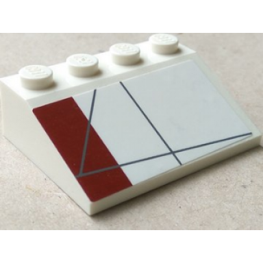 white slope 33 3 x 4 with dark red rectangle pattern model right side sticker - set 10215