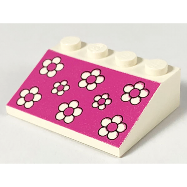 white slope 33 3 x 4 with black flower outlines on dark pink background pattern