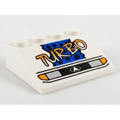 white slope 33 3 x 4 with silver car headlights orange signal lights turbo black spots on blue background pattern