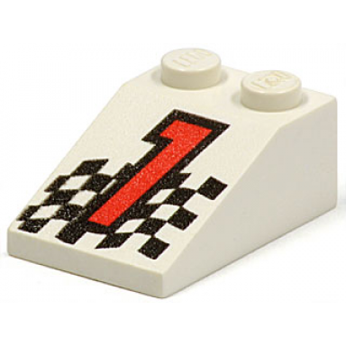 white slope 33 3 x 2 with red number 1 on checkered flag pattern
