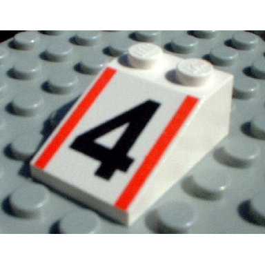 white slope 33 3 x 2 with number 4 and red stripes pattern