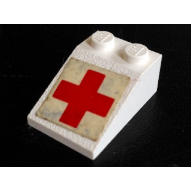white slope 33 3 x 2 with red cross pattern sticker - set 386 770