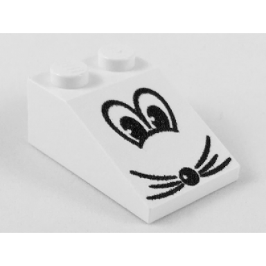 white slope 33 3 x 2 with black and white eyes nose and whiskers pattern