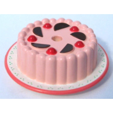 cake with red cherries chocolate wedges and pink frosting pattern