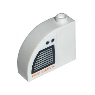 white slope curved 3 x 1 x 2 with hollow stud with vent and air lock pattern model right sticker - set 7699