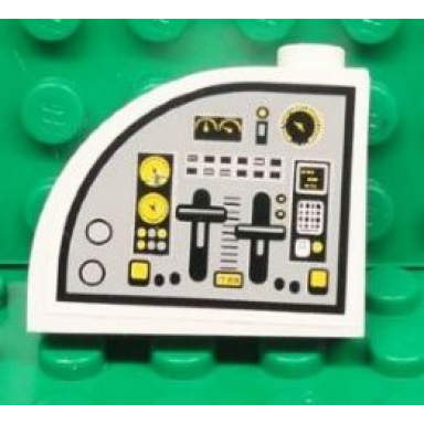 white slope curved 3 x 1 x 2 with hollow stud with flight controls pattern model left side sticker - set 7723