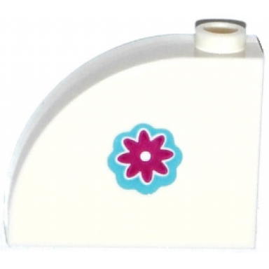 white slope curved 3 x 1 x 2 with hollow stud with magenta flower on medium azure background pattern model left side sticker - set 41125