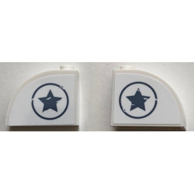 white slope curved 3 x 1 x 2 with hollow stud with worn sand blue star in circle pattern on both sides stickers - set 76075