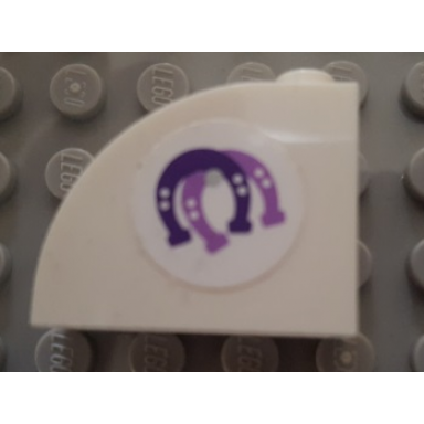 white slope curved 3 x 1 x 2 with hollow stud with horseshoes pattern model right side sticker - set 41057