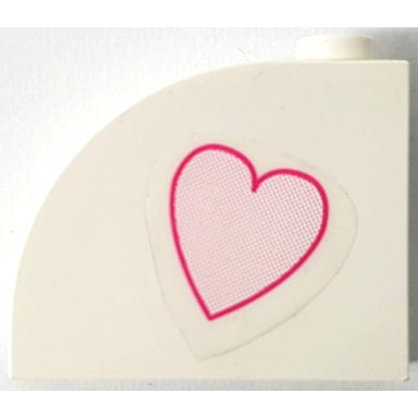 white slope curved 3 x 1 x 2 with hollow stud with dark pink heart pattern side a sticker - set 7578
