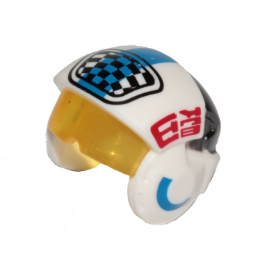white minifigure headgear helmet sw rebel pilot raised front with trans-yellow visor with blue stripe and black and white checkered pattern